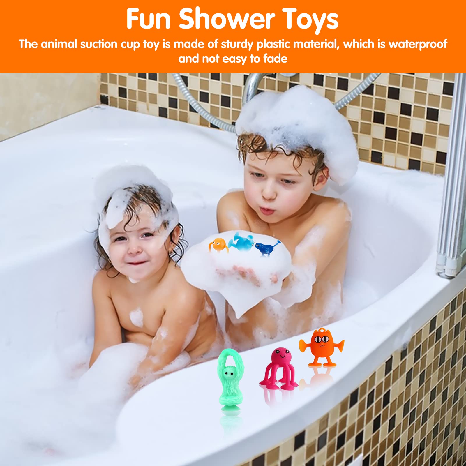 16-Piece Silicone Bath Toy Set for Kids - Sensory Suction Cup Toys for Toddlers Ages 3-7, Stress Relief & Travel Toys for Boys & Girls - Perfect for Bathtime, Parties & Interactive Play