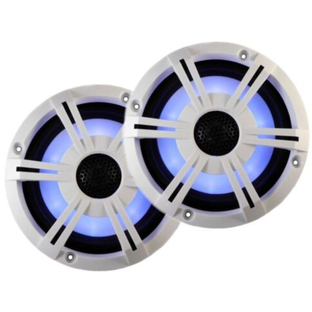 PQN Audio RV652BTWLD 6.5英寸同轴蓝牙音箱 - 车载和船用防水扬声器，集成放大器，LED灯，白色（2只装）适合户外派对和露营