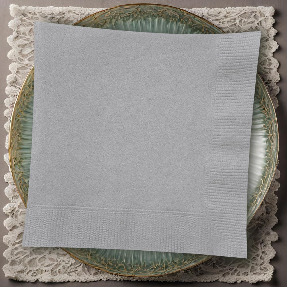 Premium Silver Solid Beverage Paper Napkins - 5