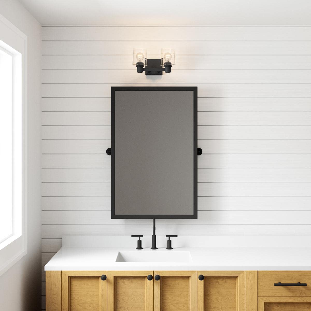 Elk Home Celia Vanity Light - 2-Light Matte Black Bathroom Fixture with Clear Glass Shades, Transitional Style Wall Sconce for Bathroom, Bedroom or Dressing Room Lighting
