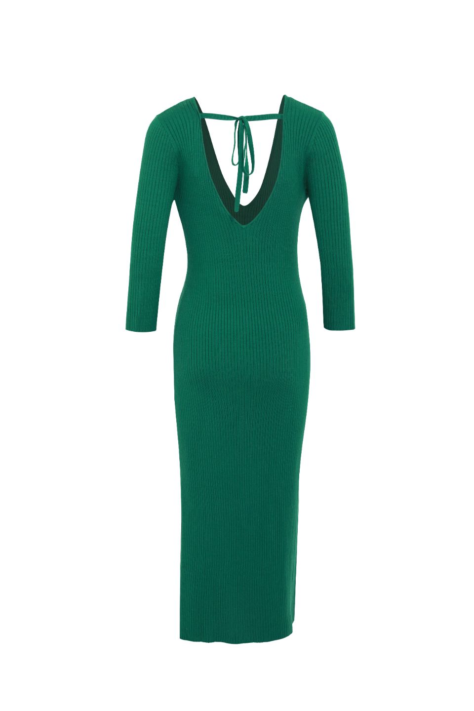 Equinox Kelly Green Half Sleeve V Neck Tie Back Rib Knit Midi Dress - Women's Casual Summer Dress for Beach, Party & Date Night