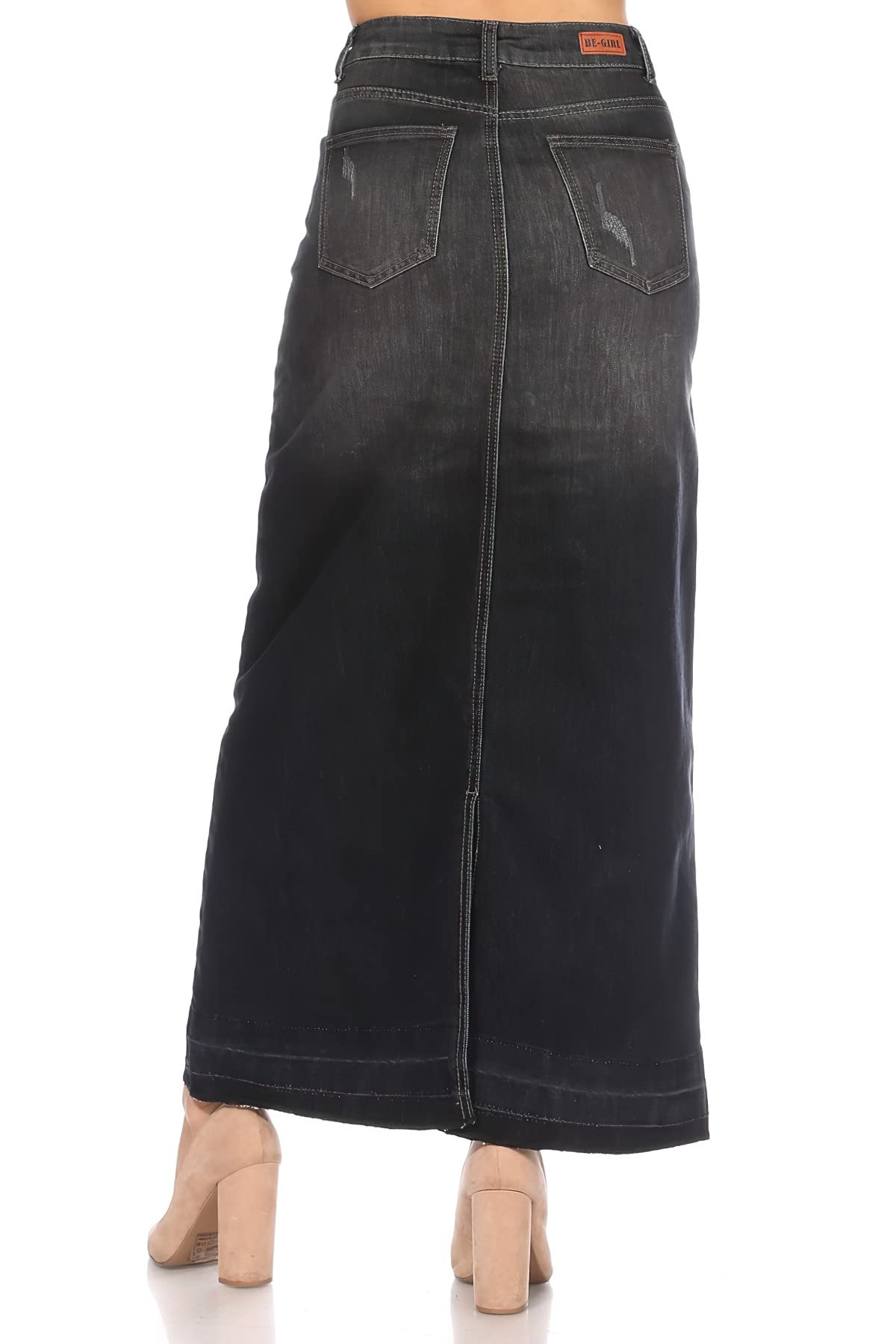 Fashion2Love Women's Juniors & Plus Size Long A-Line Stretch Denim Ripped Maxi Skirt (87995) - Trendy Distressed Denim Skirt for Casual Outings, Date Nights & Boho Style