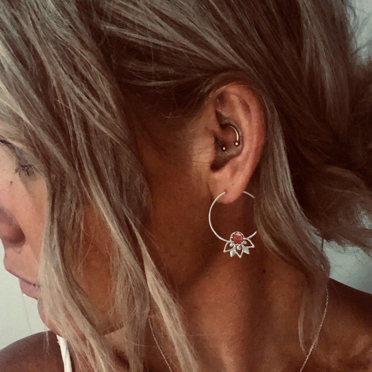 Laihas Inflorescence Rhodochrosite Hoop Earrings for Women - Natural Gemstone Dangle Earrings - Elegant Rose Quartz Jewelry Gift for Her - Perfect for Weddings, Parties & Special Occasions