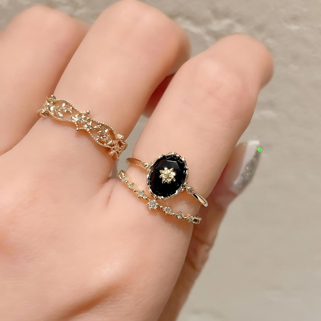 Vintage Black Agate Celestial Ring and Pendant Set - Elegant Jewelry for Women | Perfect for Gifts, Parties & Spiritual Healing | HJZB 378