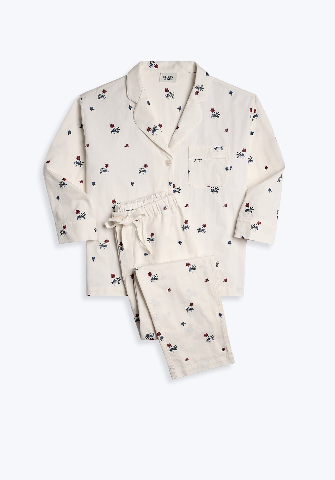 Embroidered Posy Floral Pajama Set for Women - Soft Cotton Sleepwear & Loungewear - Perfect for Relaxing at Home, Spa Days, and Cozy Nights