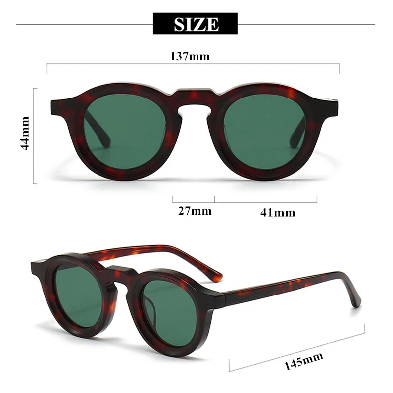 Stylish Black Unisex Acetate Round Sunglasses with Full Rim - Perfect for Outdoor Activities, Beach Vacations & Driving - Model 442741