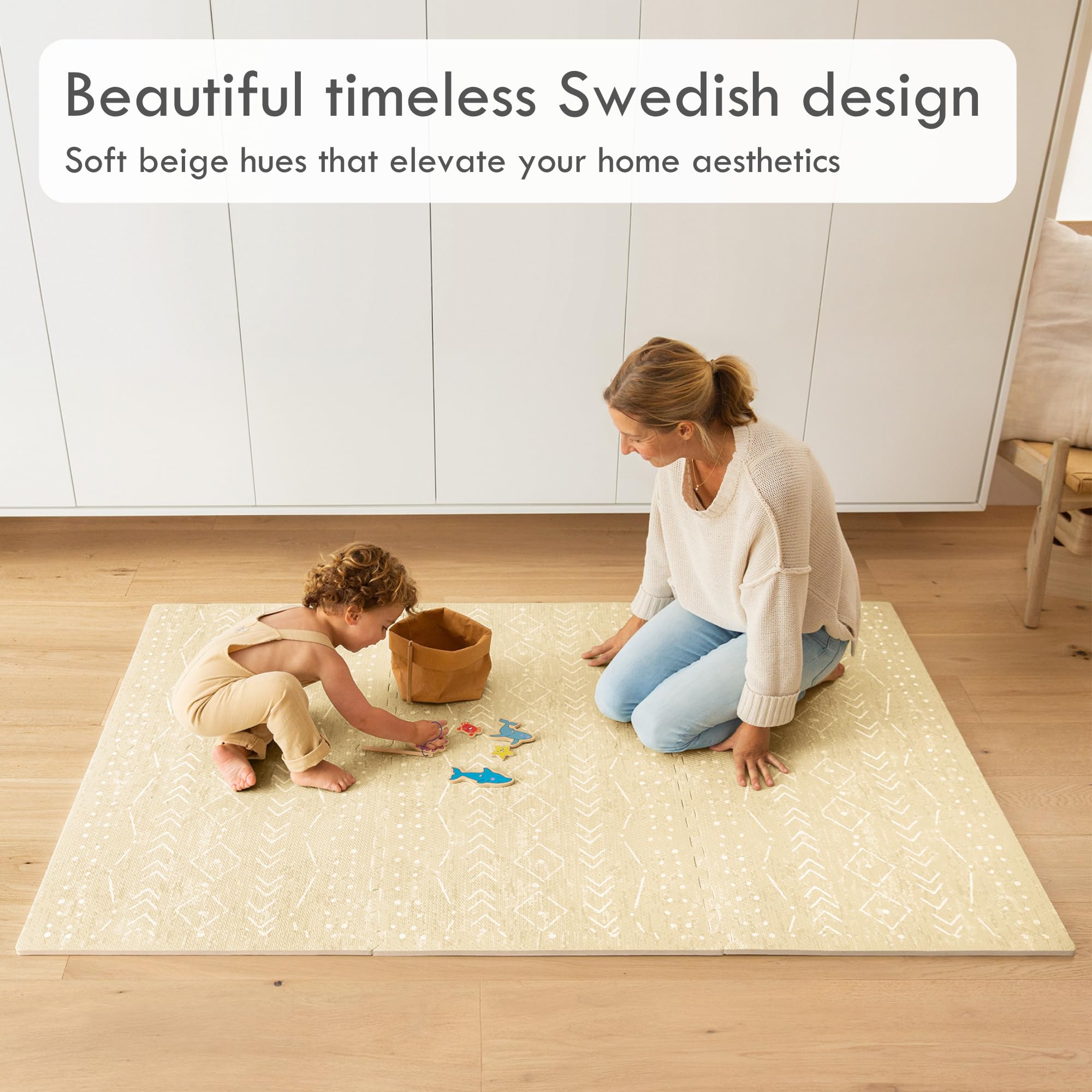 Lillefolk Baby Foam Play Mat - Non-Toxic Interlocking Tiles for Kids & Toddlers - 6x4ft Beige Soft Foam Floor Mat for Crawling, Tummy Time, Playroom and Nursery Safety