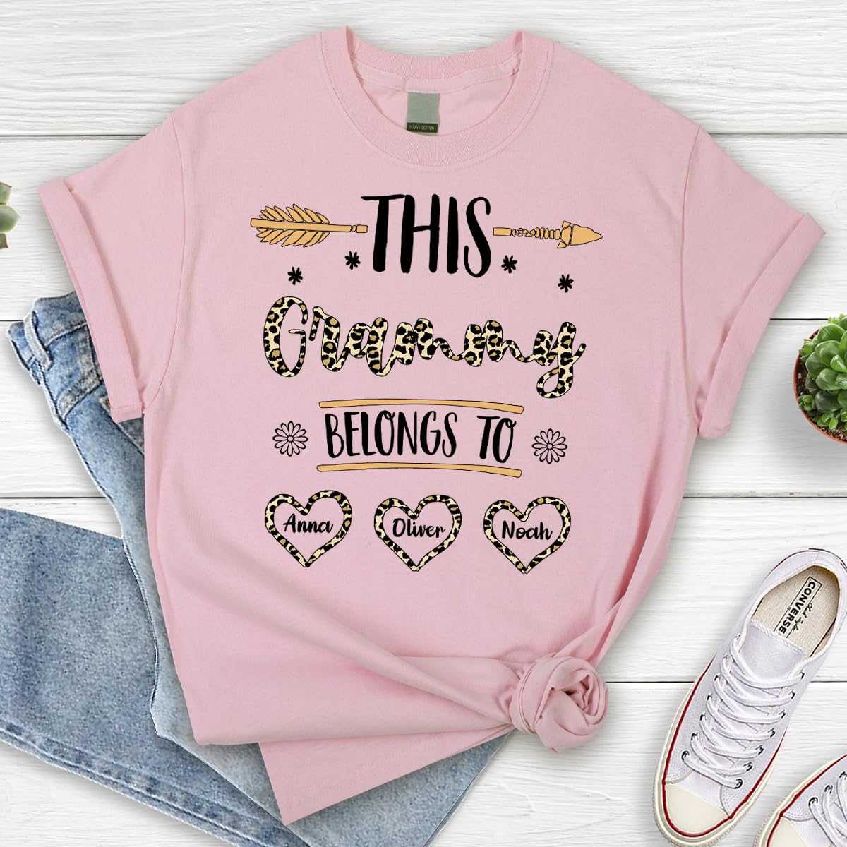 Custom Personalized Mama Leopard Print T-Shirt - This Mommy Belongs To Me Shirt with Kids Name - Perfect Mother's Day Gift for Mom - Great for Family Photos, Birthday Parties & Everyday Wear
