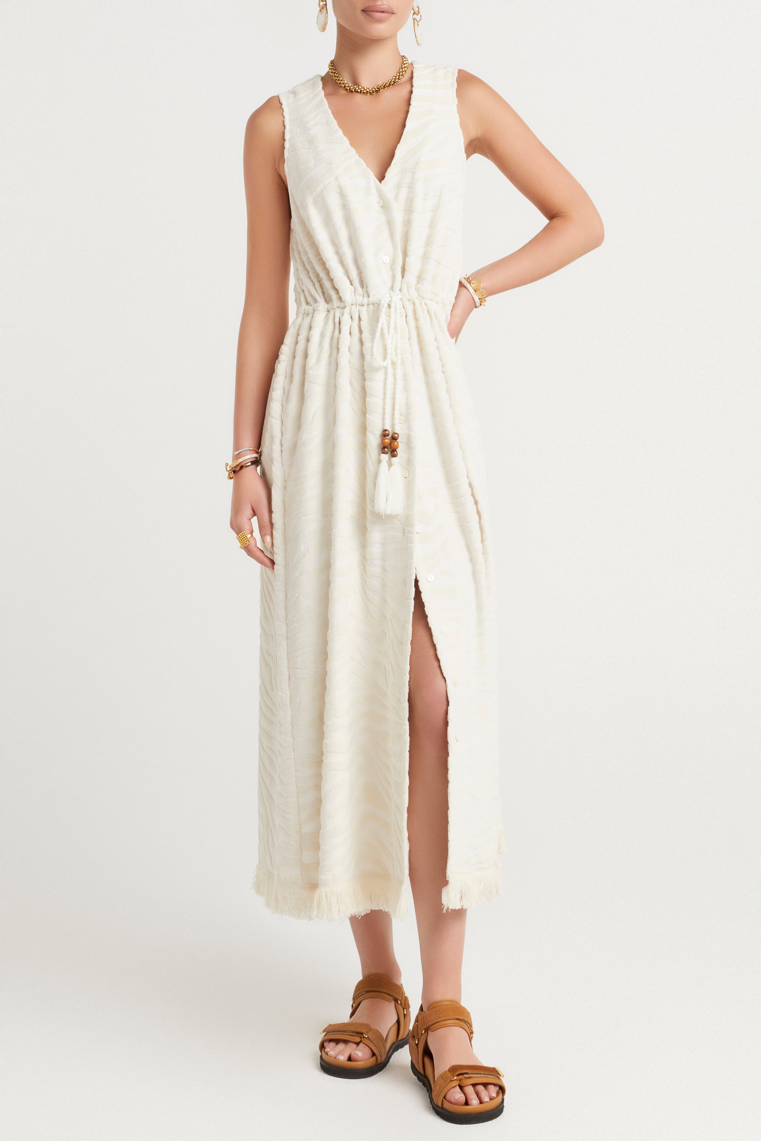 Husk Apollo Dress in Cream - Elegant Women's Summer Maxi Dress for Beach, Wedding & Vacation