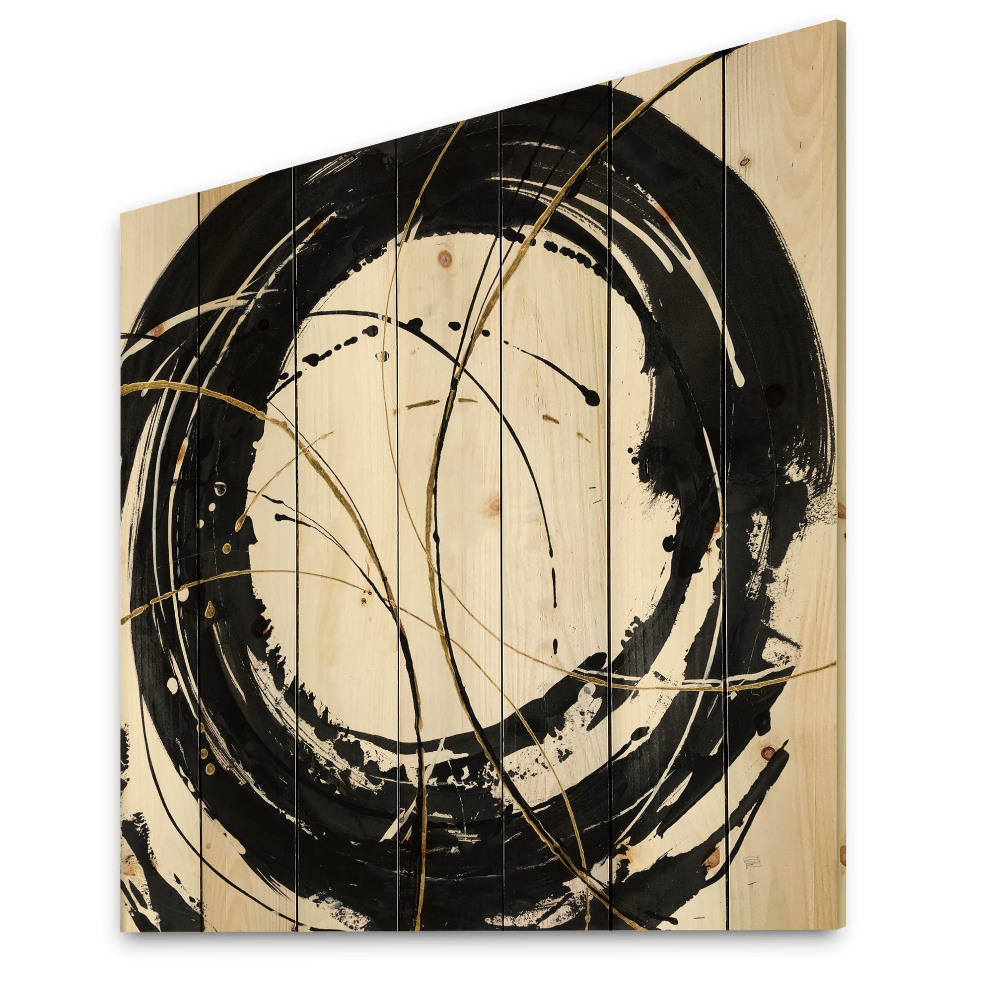 DesignQ Gold Metallic Circle Modern Wood Wall Art - Large Abstract Wall Decor Panels Printed on Natural Pine - Perfect for Living Room, Bedroom & Office Decor