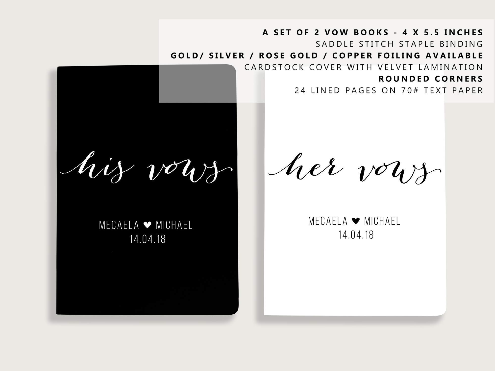 Personalized Wedding Vow Books for Couples - His and Hers Custom Vow Booklets Set of 2 - Perfect for Wedding Ceremonies, Vow Renewals & Anniversary Gifts
