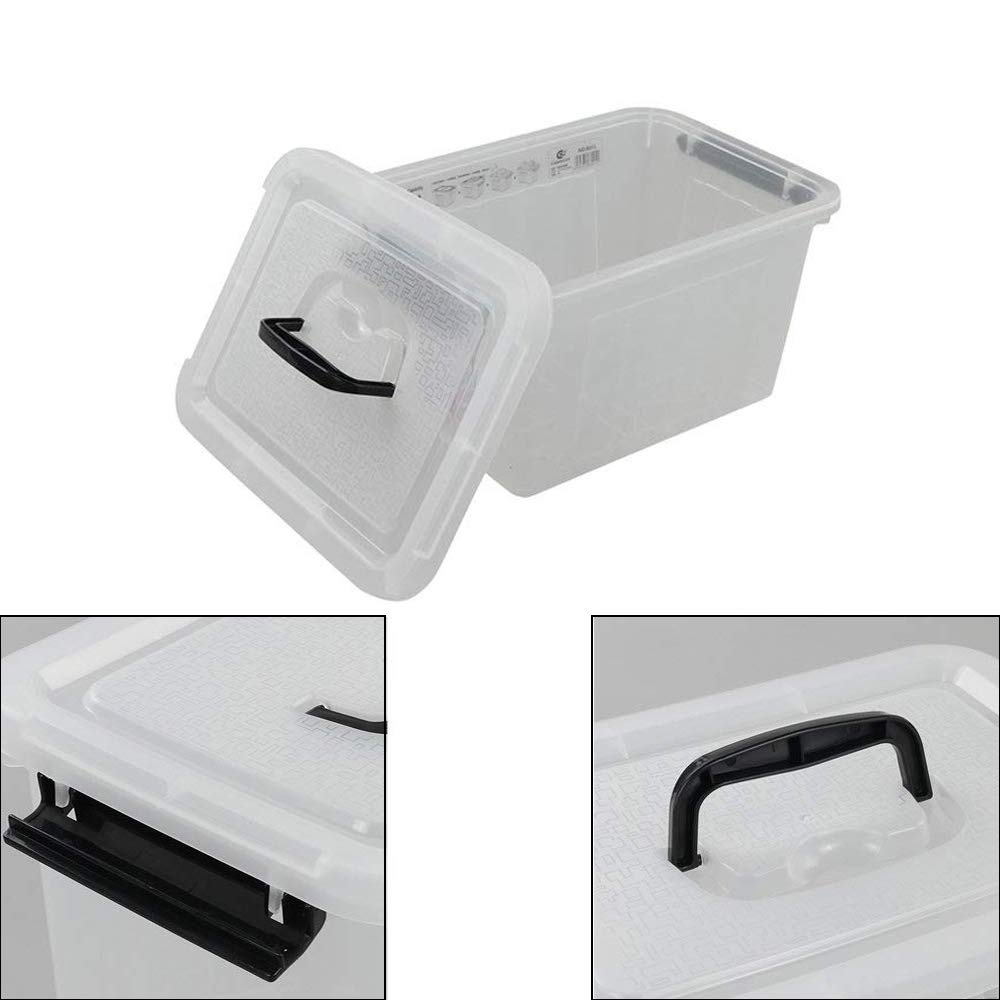 Kekow 6 Liter Clear Plastic Storage Box with Black Handles - 4 Pack Set for Home Organization, Kitchen Pantry, Office Supplies & Toy Storage