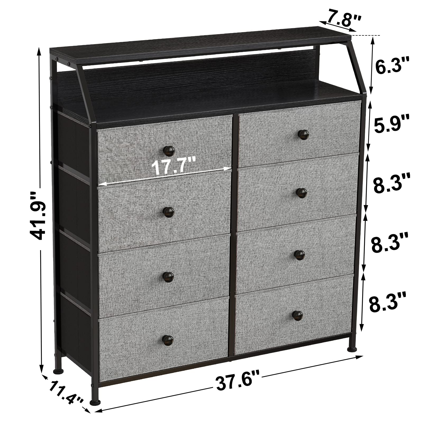 REAHOME 8-Drawer Steel Frame Wood Top Storage Dresser with 2 Bonus Drawer Organizers - Light Grey Closet Organizer for Bedroom, Living Room & Entryway - Perfect for Home Organization and Small Space Storage Solutions