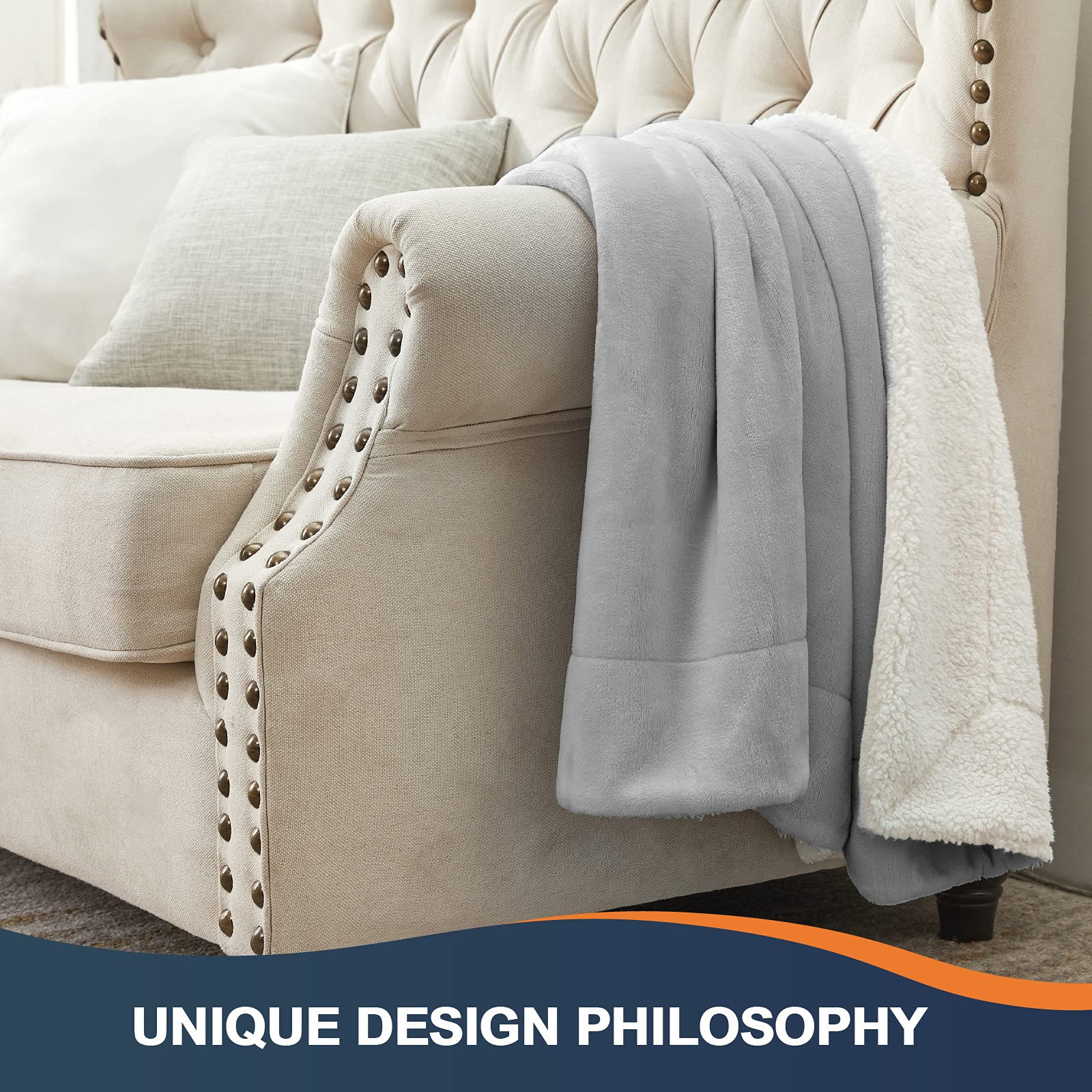 Walensee Sherpa Fleece Blanket - King Size 108”x90” Ash Grey | Ultra Soft Reversible Microfiber Plush Throw | All-Season Cozy Blanket for Bed, Couch & Sofa | Perfect for Winter Nights, Movie Time & Home Decor