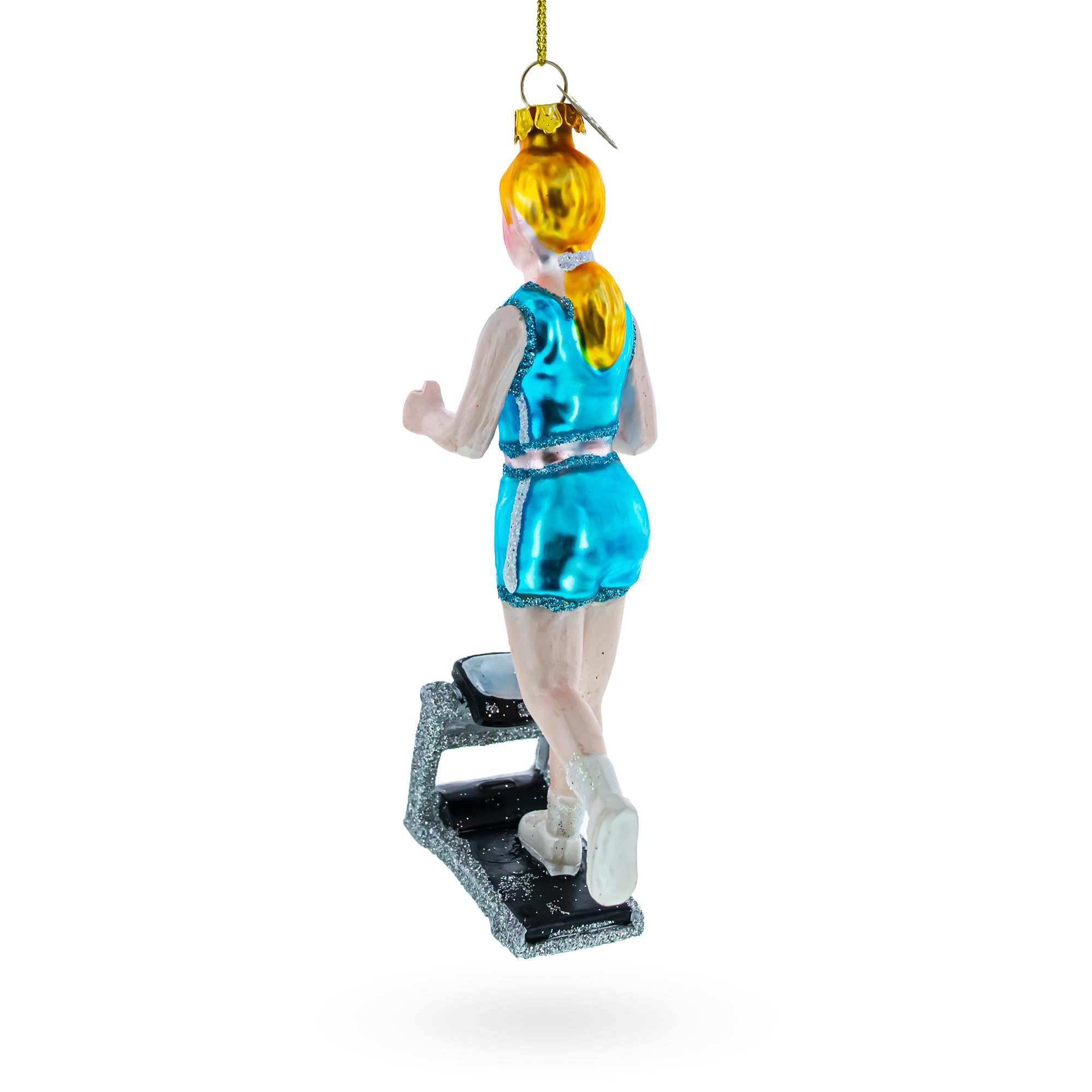 Handmade Blown Glass Treadmill Runner Christmas Ornament - Perfect Fitness Gift for Women & Girls - Holiday Tree Decor, Office Desk Display, Running Enthusiast Present