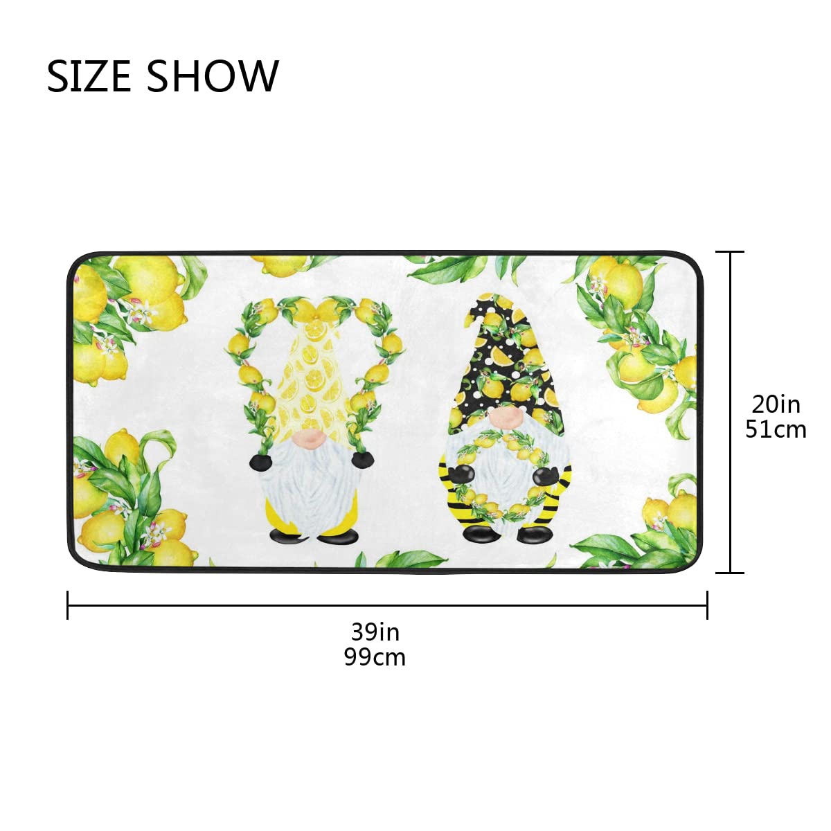 ALAZA Non-Slip Lemon Kitchen Rug - Yellow Lemon Gnome Bath Runner Mat for Bathroom, Kitchen, Indoor Floors & Entryway (39x20 Inches) | Waterproof, Anti-Fatigue Floor Mat for Home Decor & High Traffic Areas