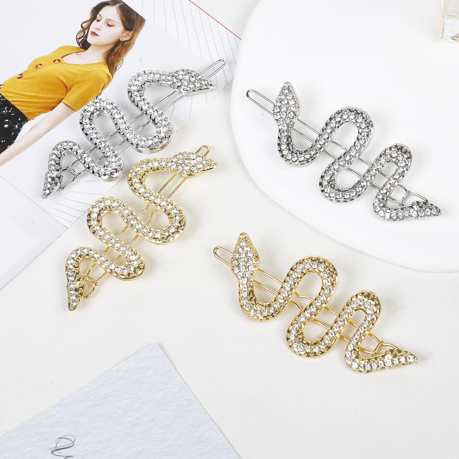 Sparkly Rhinestone Snake Hair Clips Set - 4PCS Alloy Crystal Hair Accessories for Women & Girls | Perfect for Parties, Weddings & Boho Hairstyles