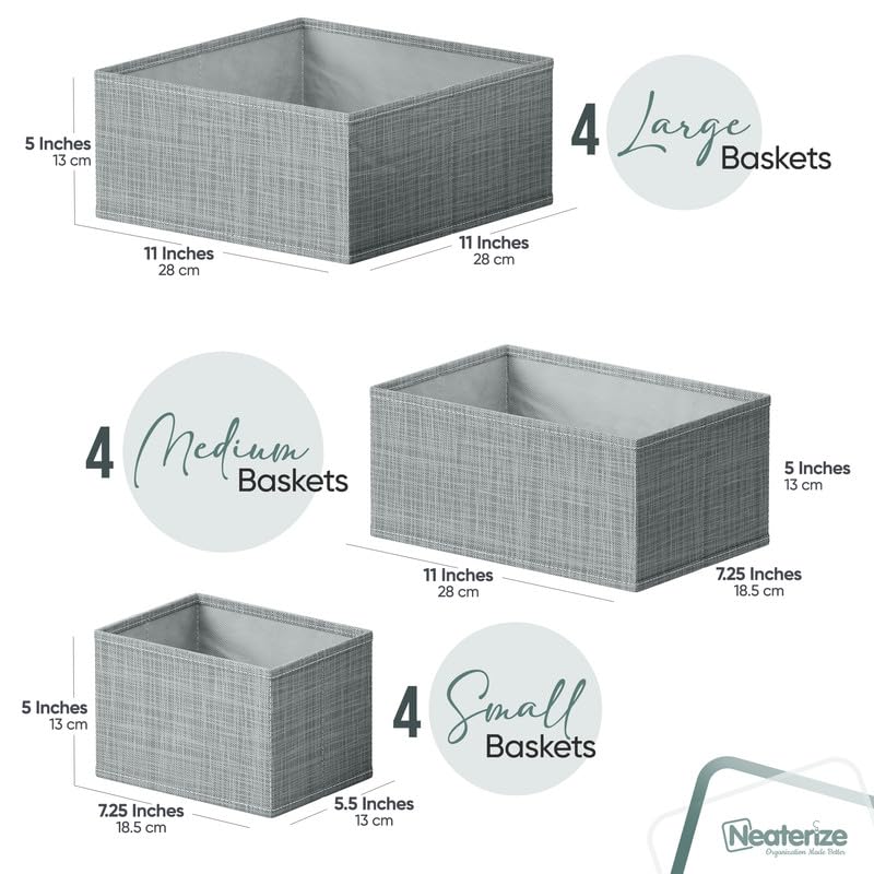 12-Piece Grey Drawer Organizer Set for Clothes - Baby Dresser Organizer for Nursery, Bedroom & Closet Storage - Perfect for Baby Clothes, Socks, Underwear & Accessories Organization - Ideal for Nursery, Kids Room & Home Organization