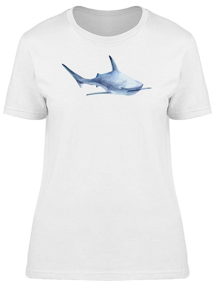 Stylish Watercolor White Shark Graphic T-Shirt for Women - Soft Cotton Casual Tee - Perfect for Beach Outings, Summer Vacations & Shark Lovers