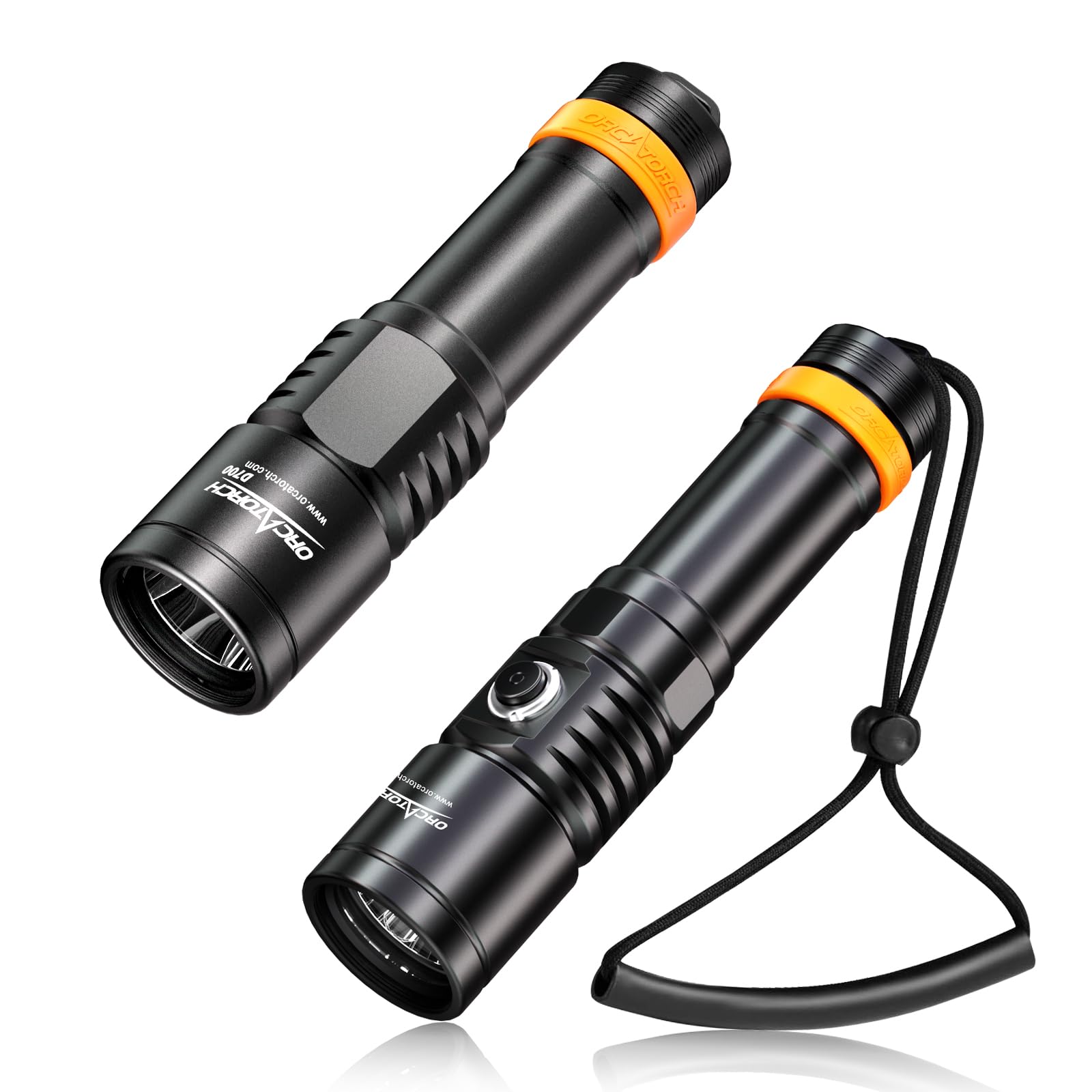 ORCATORCH D710 & D700 Dive Light Bundle - Side Button Switch, Battery Indicator, Twist ON/Off - Perfect for Scuba Diving, Night Snorkeling, Cave Exploration & Underwater Photography