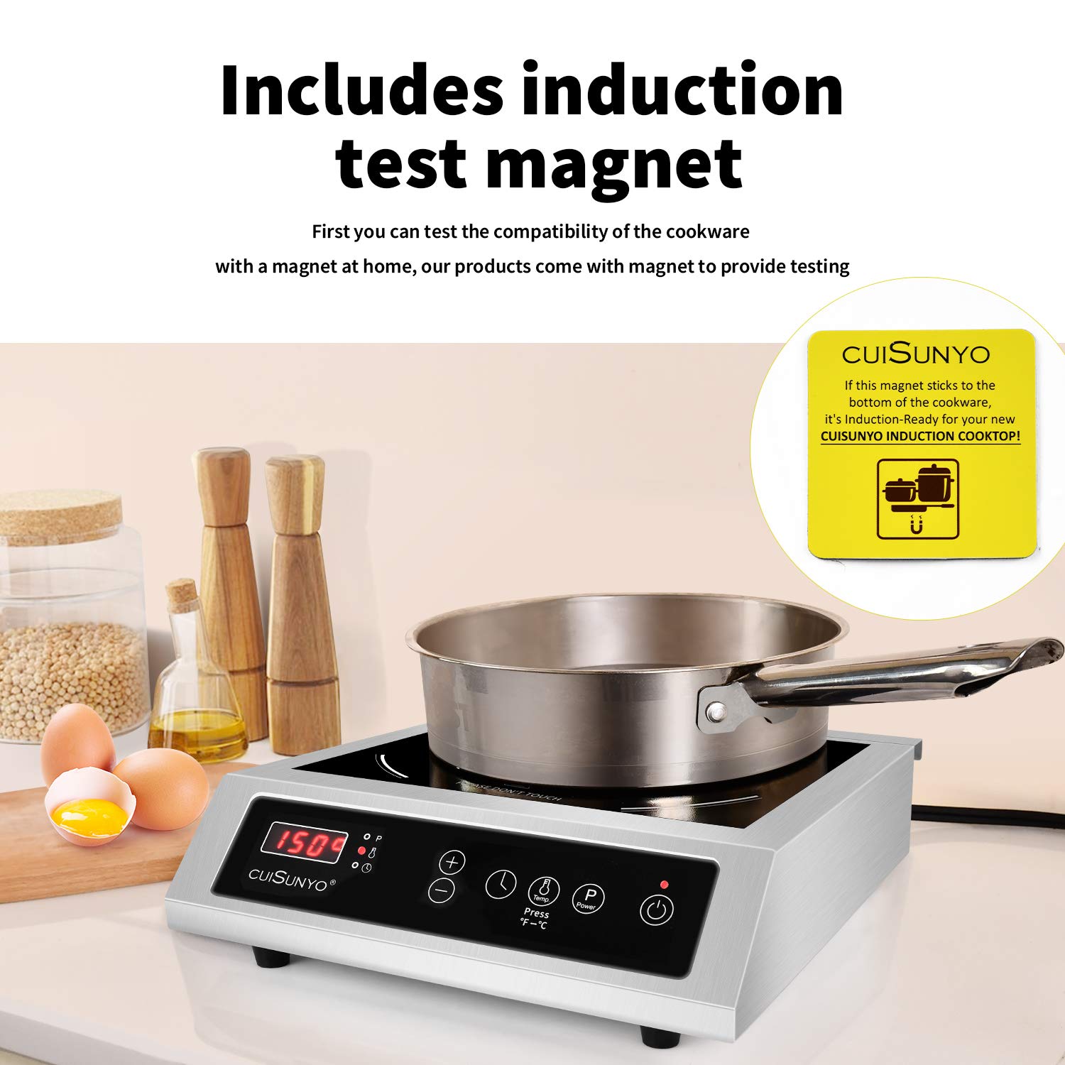 Commercial Induction Cooktop 500-3500W 240V - Portable Countertop Burner with 10 Power Levels, 12 Timer Settings & LCD Screen - Stainless Steel Electric Stove for Home, Restaurant & Outdoor Cooking