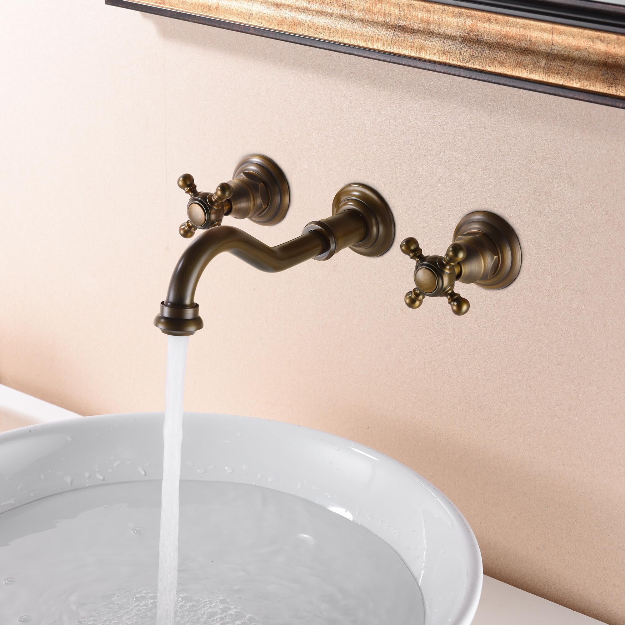 Vintage Wall Mount Bathroom Sink Faucet - Antique Brass Finish for Classic Bathrooms