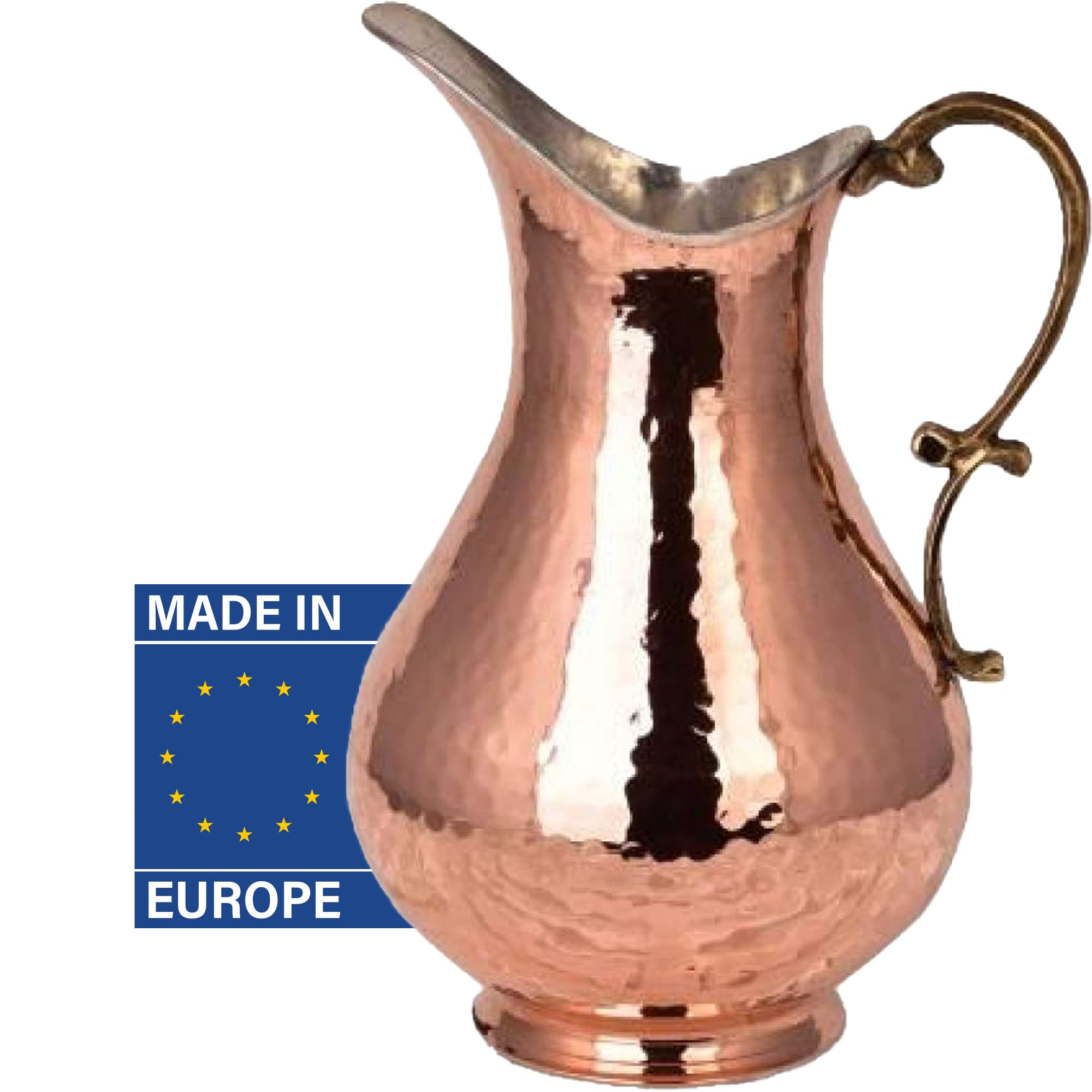 Handmade Hammered Copper Water Pitcher - 2.1 QT Pure Copper Jug for Drinking Water | Antique Traditional Metal Jar | Healthy Copper Drinking Vessel | Perfect for Home, Kitchen, and Rustic Decor