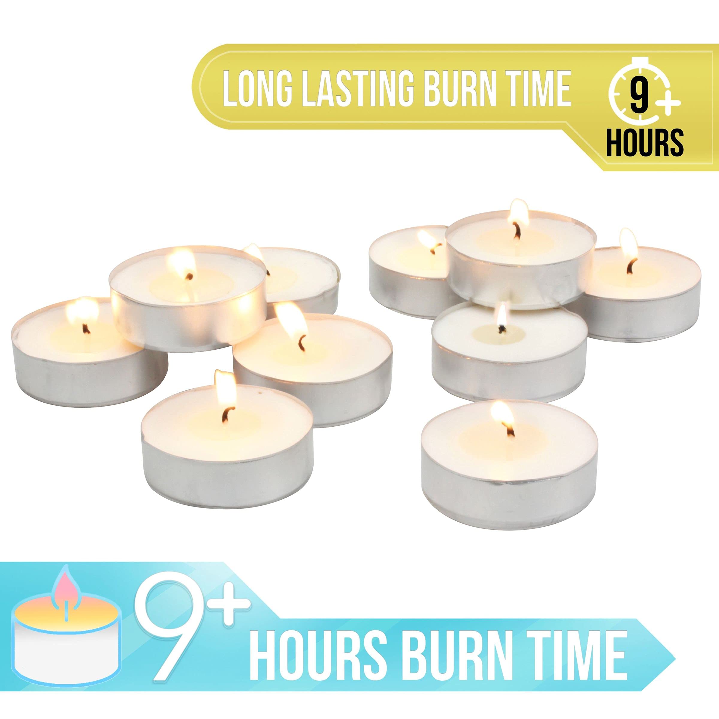 Stonebriar 20-Pack Unscented Large Tea Light Candles - 9 Hour Long Burn Time for Weddings, Parties, Home Decor & Relaxation