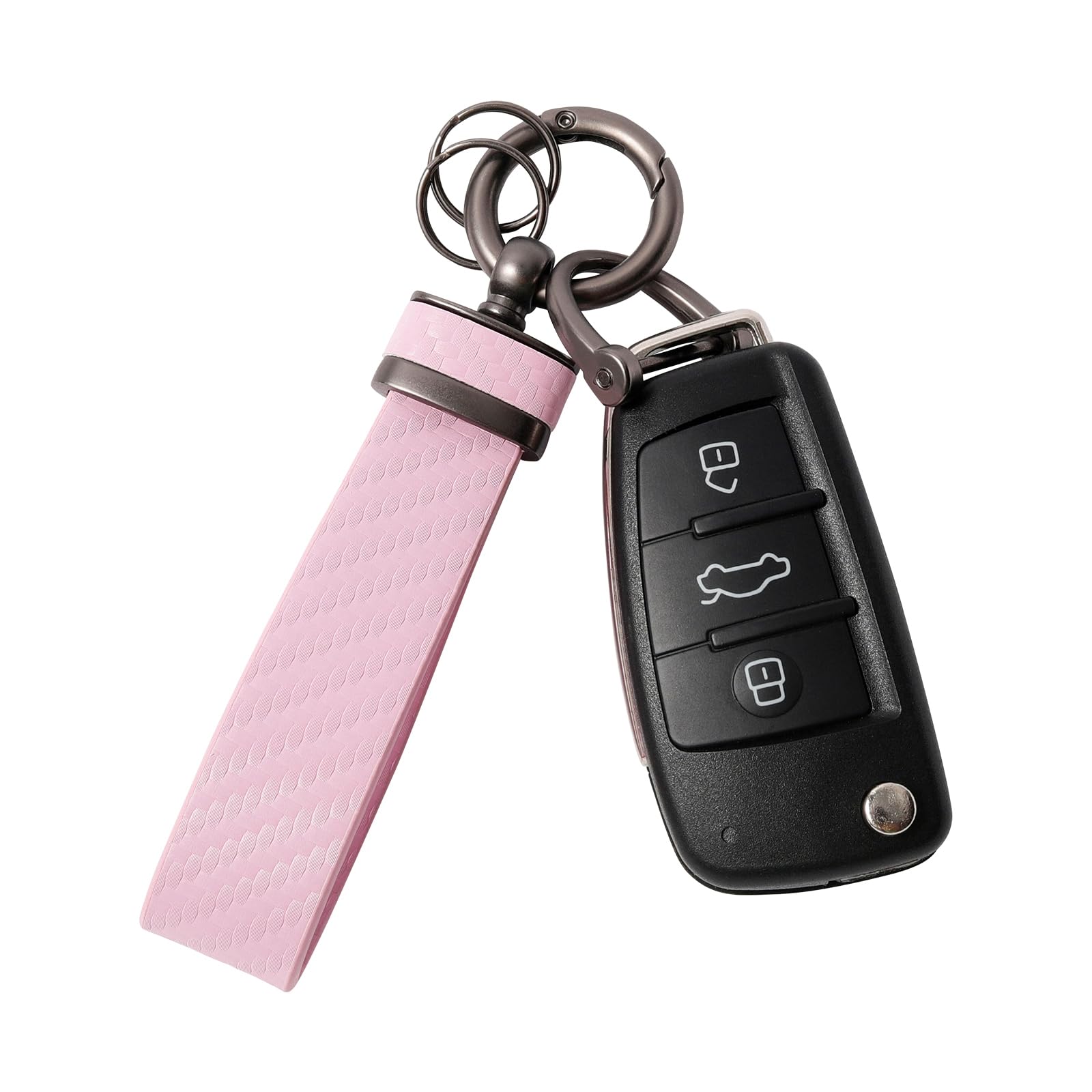Premium Carbon Fiber Car Keychain with Microfiber Leather - Universal Key Holder for Men & Women - Anti-Lost D-Ring Key Fob (Light Pink) - Perfect for Car Keys, House Keys & Everyday Carry Accessories
