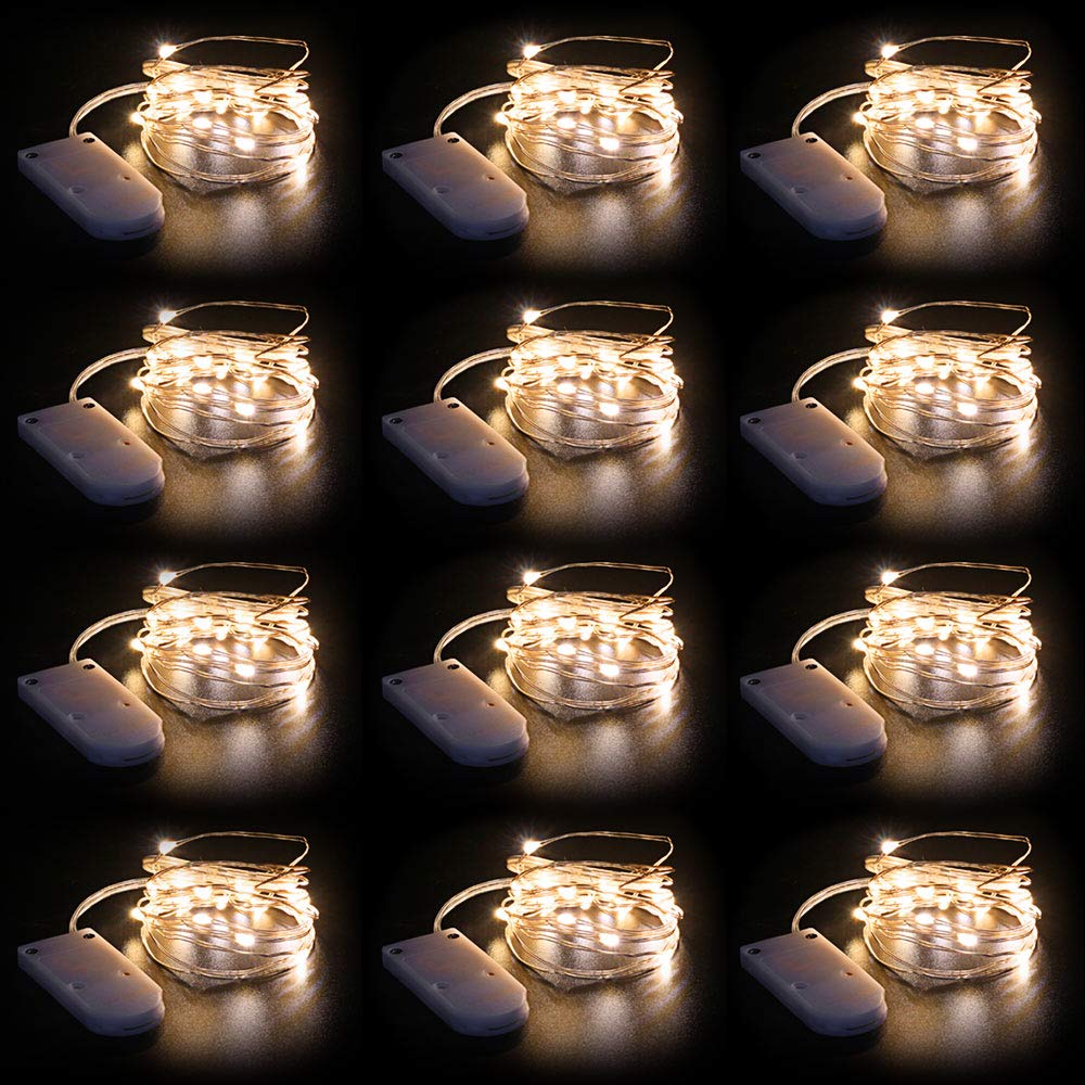 12 Pack LED String Lights Battery Operated - 20 LED Fairy Lights 6.6FT with Batteries Included - Warm White Wedding Decorations, Party Lights, Table Centerpiece Decor for Indoor/Outdoor Events, Bedroom, Garden & Patio Lighting