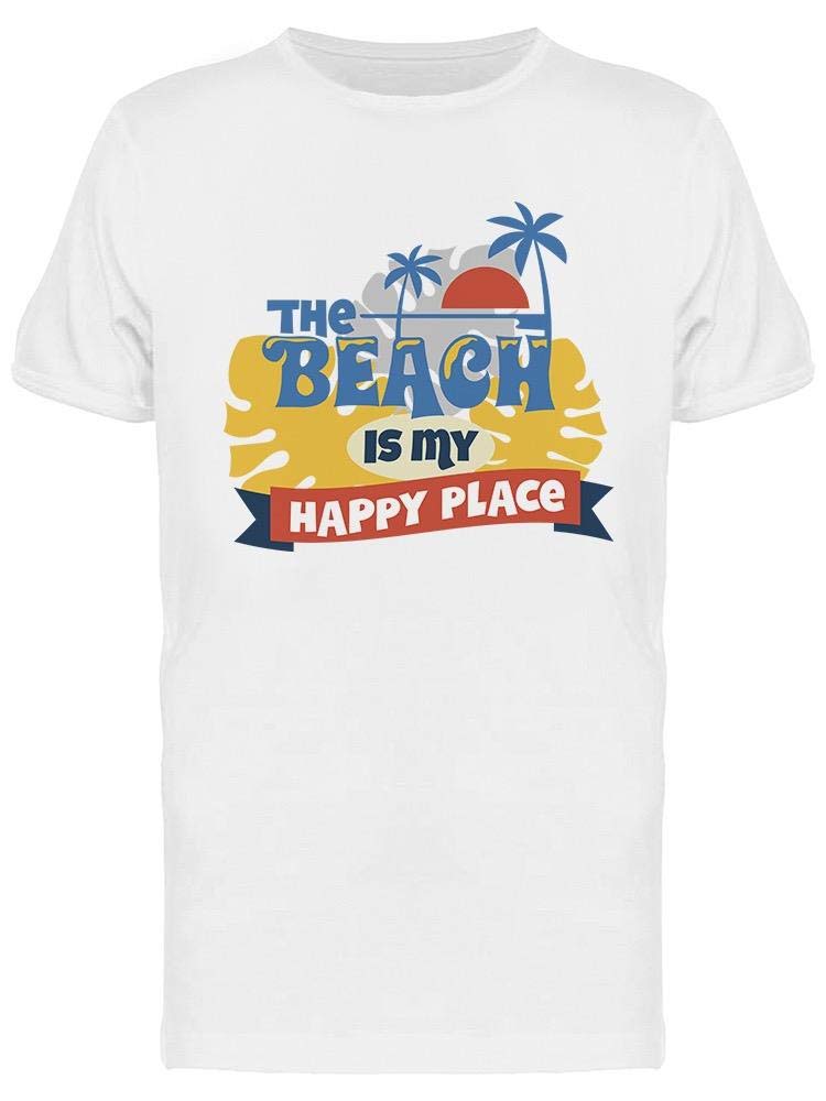 Smartprints Men's 'The Beach Is My Happy Place' Graphic T-Shirt - Soft Cotton Tee for Beach Vacations, Summer Outings & Casual Wear