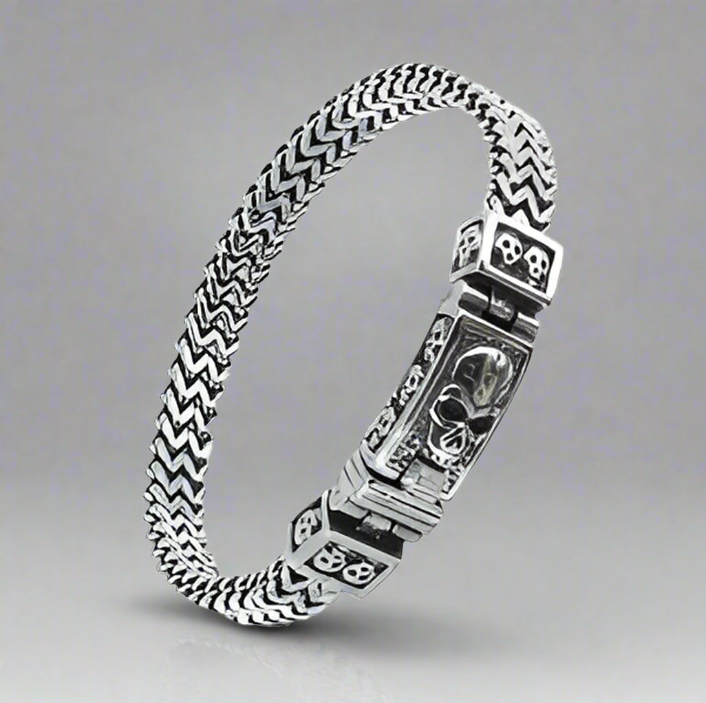 GoSteel Men's Skull ID Bracelet - Stainless Steel Adjustable Bangle for Men - Gothic Punk Rock Jewelry - Perfect for Everyday Wear, Parties & Gifts