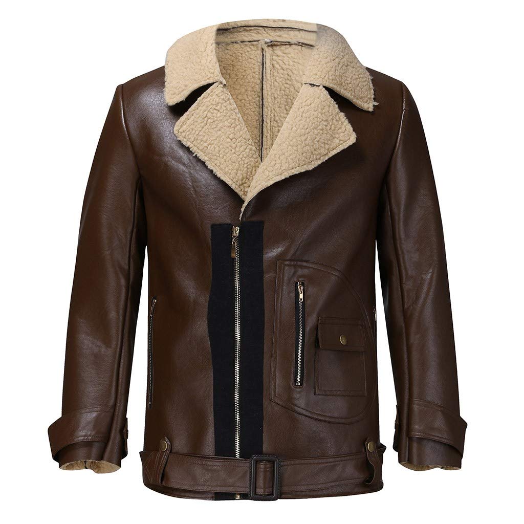 Men's Biker Leather Jacket - Winter Motorcycle Coat for Riding