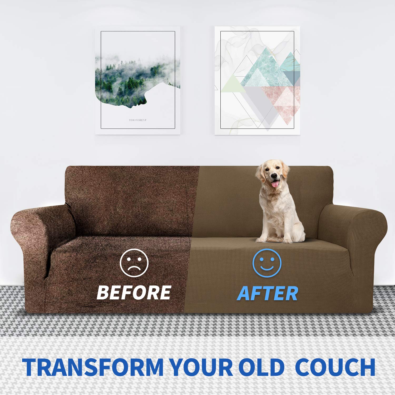 MAXIJIN Stretch Loveseat Sofa Slipcover - 1 Piece Washable Non-Slip Couch Cover for 2 Cushion Love Seat | Pet & Dog Cat Proof Furniture Protector | Perfect for Living Room, Apartment, Office (Brown)