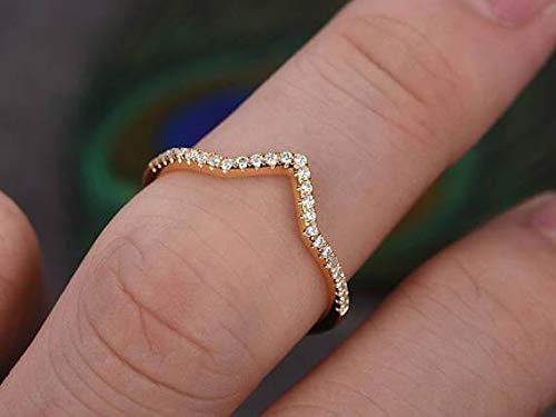 0.25 Carat Curved V-Shape Diamond Wedding Ring - 18k Gold Plated Half Eternity Matching Band for Women - Perfect for Anniversaries, Engagements & Special Occasions