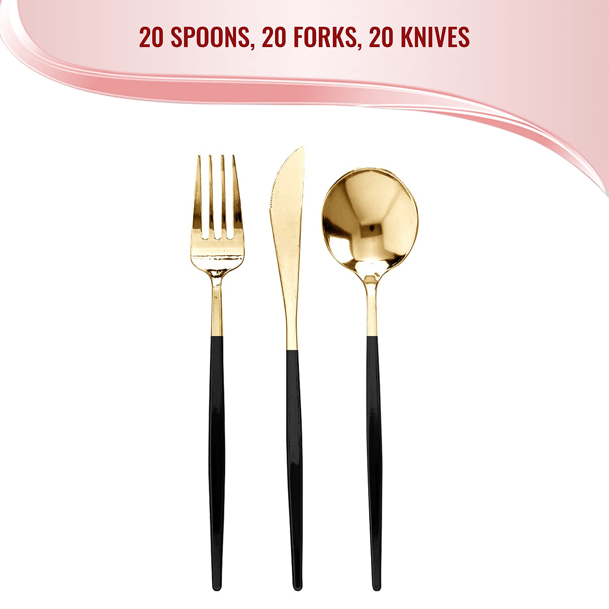 Premium Disposable Plastic Cutlery Set - Heavy Duty Flatware Silverware for Parties, Weddings & Events | Gold & Black Cutlery Set (240-Piece) - Perfect for Catering, Picnics & Outdoor Gatherings