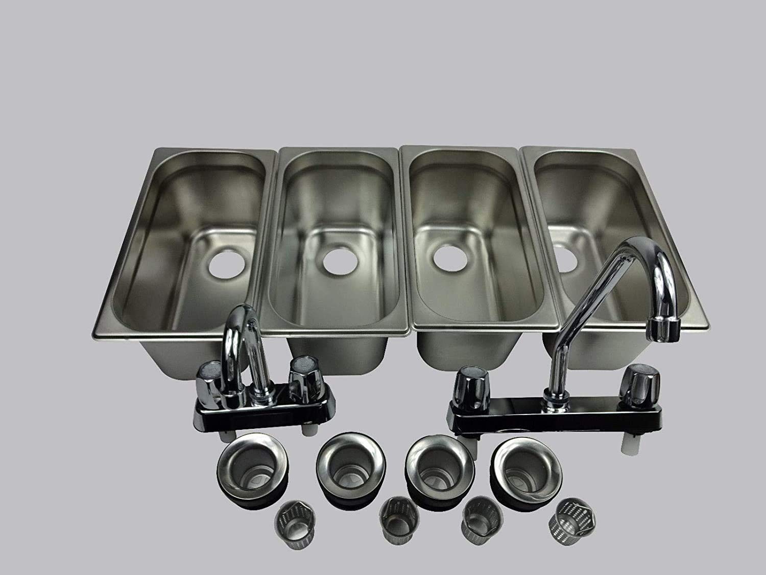 Commercial 4-Compartment Stainless Steel Sink Set with Hand Washing Station - NSF Certified for Food Trucks, Concession Stands & Mobile Kitchens - Perfect for Outdoor Events, Farmers Markets & Catering Businesses