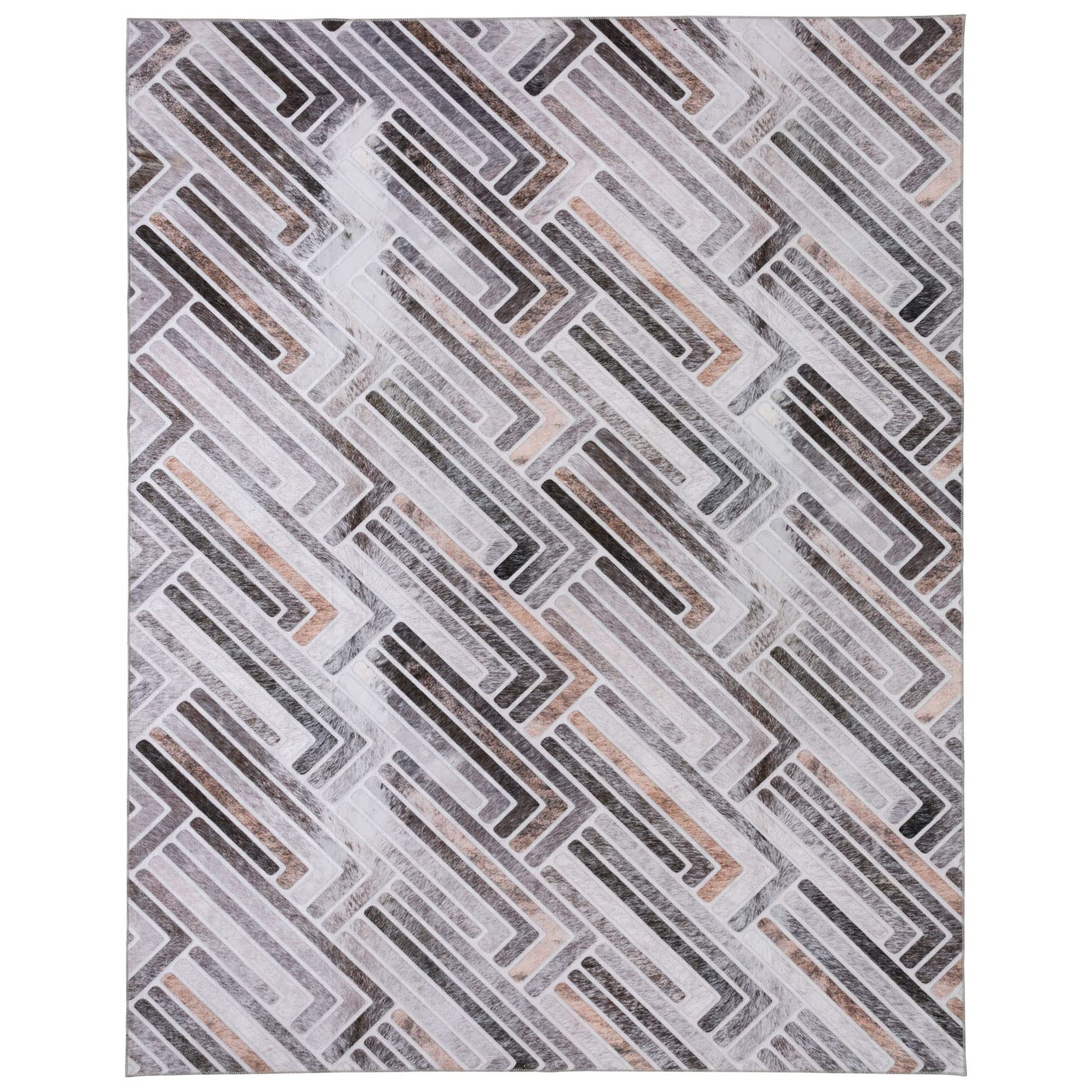DECOMALL Washable Area Rugs - Modern Geometric Faux Cowhide Patchwork Rug - 9x12ft Large Carpet for Living Room, Bedroom, Office - Non-Slip, Pet Friendly & Easy to Clean - Perfect for Home Decor, Dorm, and High Traffic Areas