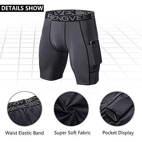 ZENGVEE Men's 3-Pack Compression Shorts with Pockets - Running, Gym, Yoga, Workout, Swimming, Cycling & Climbing Shorts for Active Men | Perfect for Sports, Training & Outdoor Activities