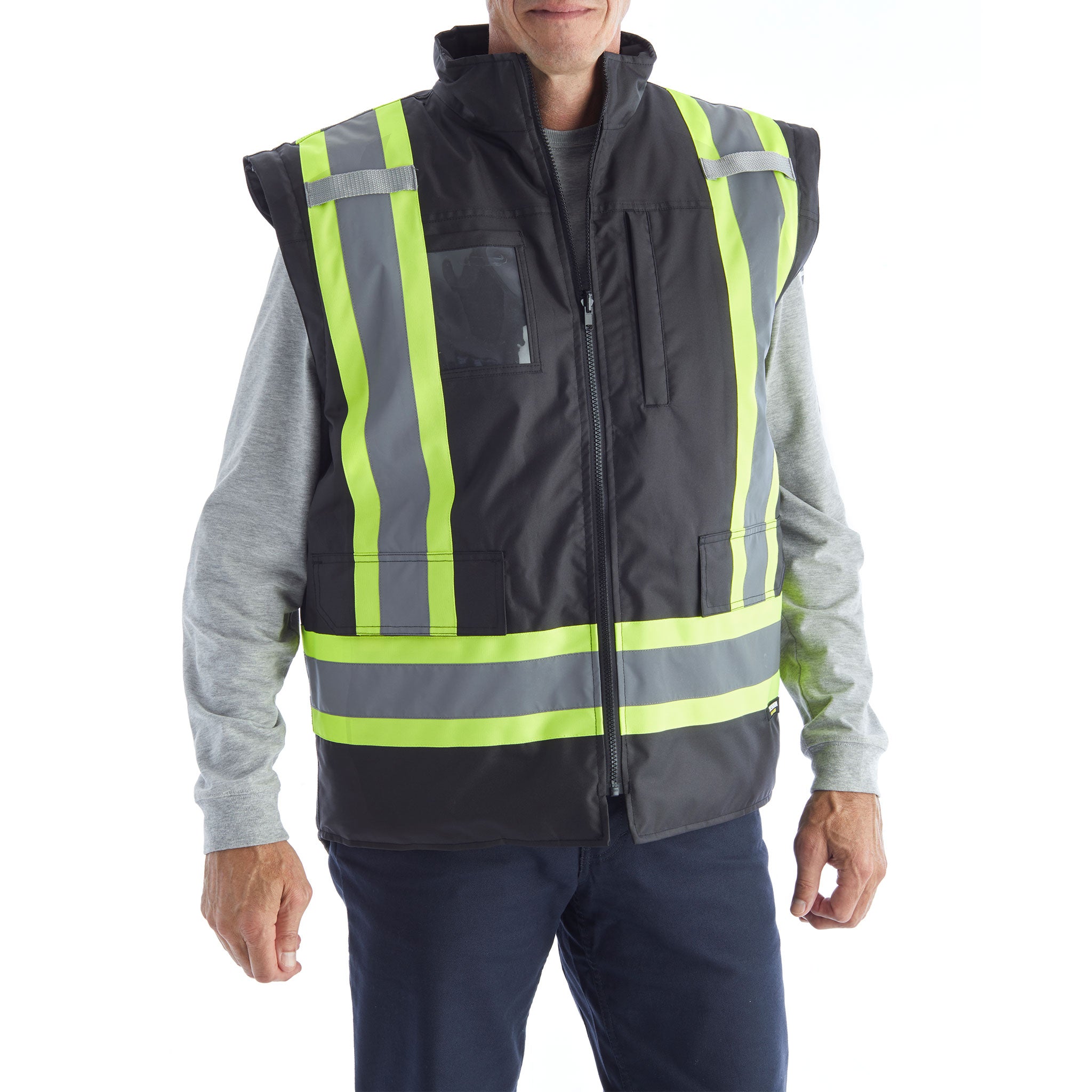 Terra Hi-Vis 7-in-1 Winter Work Jacket with Reflective Strips - Heavy Duty Cold Weather Safety Jacket for Construction & Outdoor Work - Black (Model 116501) | Ideal for Snow Removal, Road Work & Emergency Services