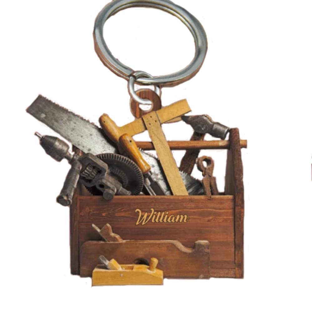 Ovanpa 2022 Personalized Carpenter Tool Box with Engraved Name & Acrylic Keychain - Perfect Father's Day Gift for Dad, DIY Enthusiasts & Woodworkers - Great for Workshops, Home Projects & Special Occasions