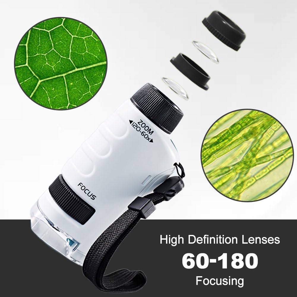 Little Marvin Microscope for Kids - 2025 Upgraded Handheld Portable Mini Microscope | STEM Educational Toy for Young Scientists | Perfect for Classroom, Home Learning & Outdoor Exploration (White)