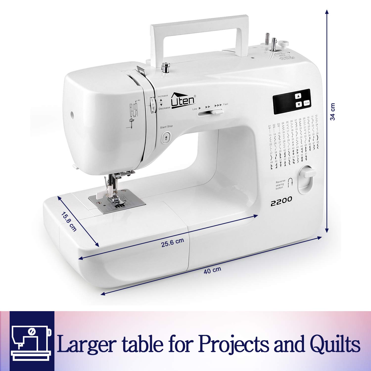 UTEN Computerized Digital Sewing Machine with 60 Built-in Stitches & Embroidery Quilting Function - Model 2200 for Beginners | Perfect for Home DIY Projects, Dressmaking, and Crafting