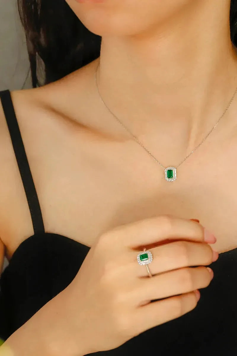 18K White & Yellow Gold Necklace with Real Diamond & Natural Emerald Gemstone - Classic Wedding Jewelry Set for Women | Elegant Bridal Gift, Anniversary Present, Valentine's Day Jewelry