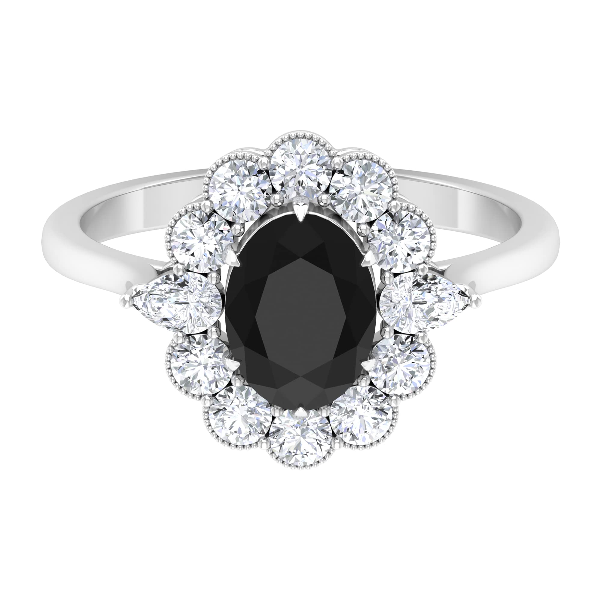 8X6 MM Oval Cut Black Spinel and Diamond Ring - 2.50 CT August Birthstone Engagement Ring in 14K Solid Gold with Milgrain Detailing | Perfect for Weddings, Anniversaries & Special Occasions