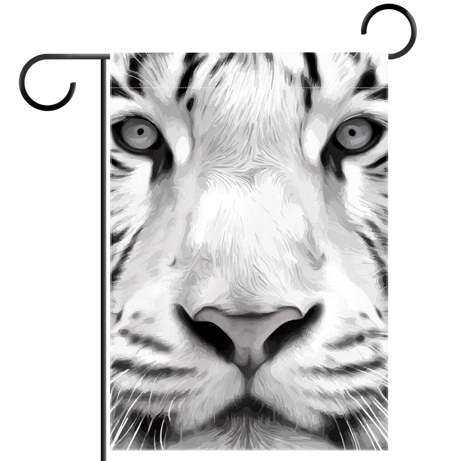 Double Sided Bengal Tiger Garden Flag - 12x18 Inch Gray & White Polyester Outdoor Yard Banner for Lawn Decoration, Welcome Home & Holiday Decor - Perfect for Front Porch, Garden Pathway & Seasonal Celebrations