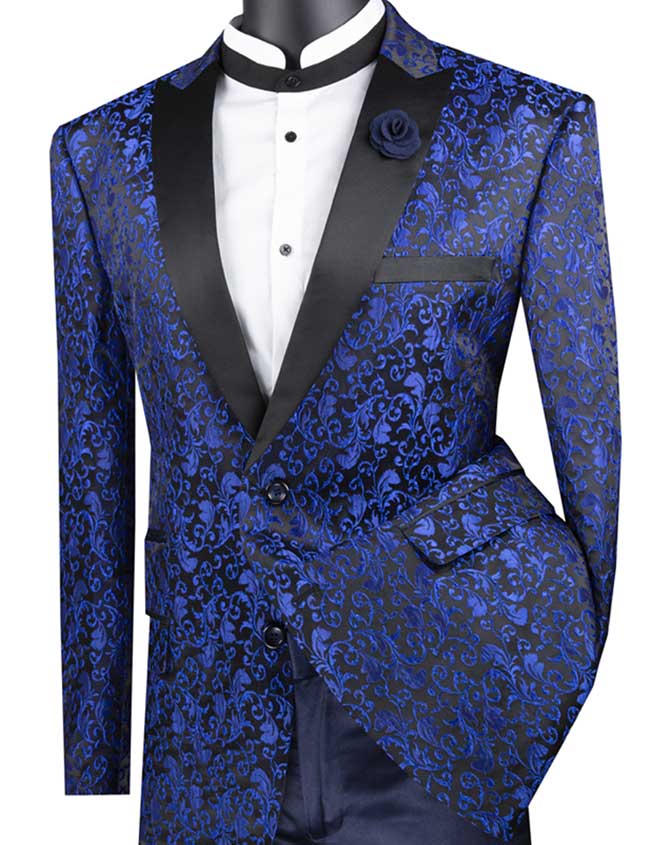 Blue Floral Print Regular Fit Jacket with Peak Lapel - Casual Office Wear & Spring Outfits for Women