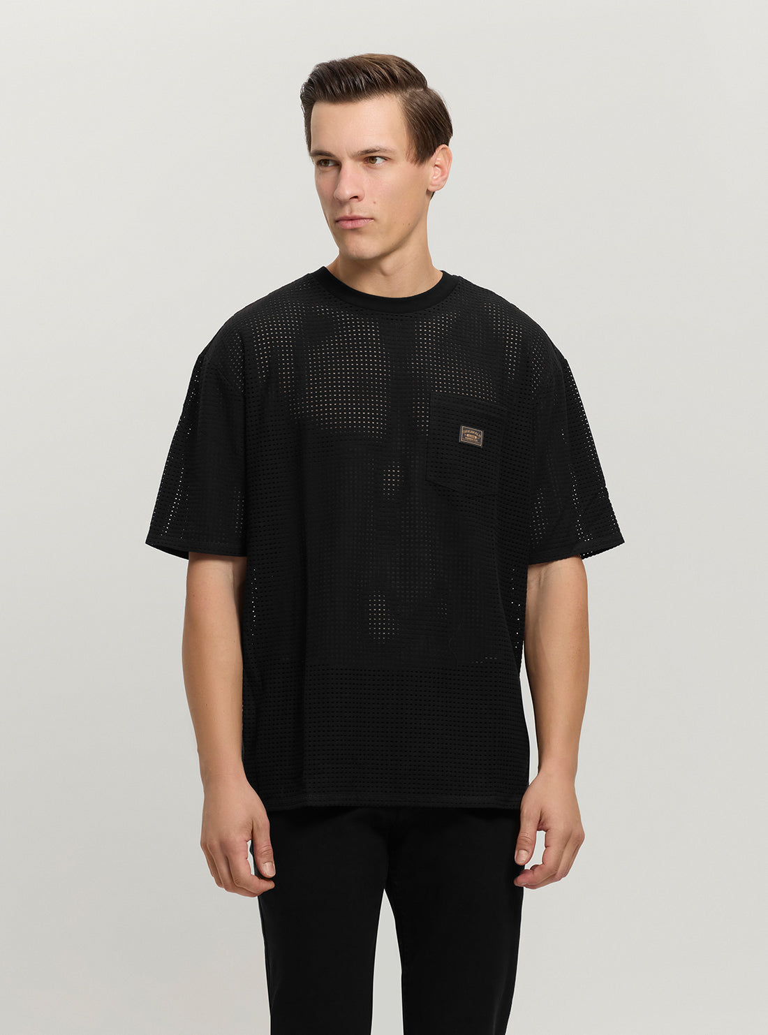 Guess Originals Black Mesh T-Shirt for Men - Breathable & Stylish Casual Tee for Summer, Gym, and Everyday Wear