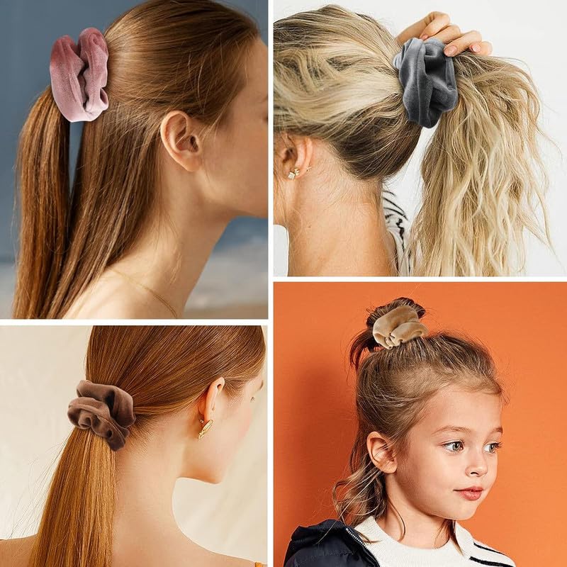 12 Pcs Soft Velvet Hair Scrunchies - No-Slip Elastic Hair Ties for Women & Girls (Multicolor) - Perfect for Workouts, Office & Everyday Styling