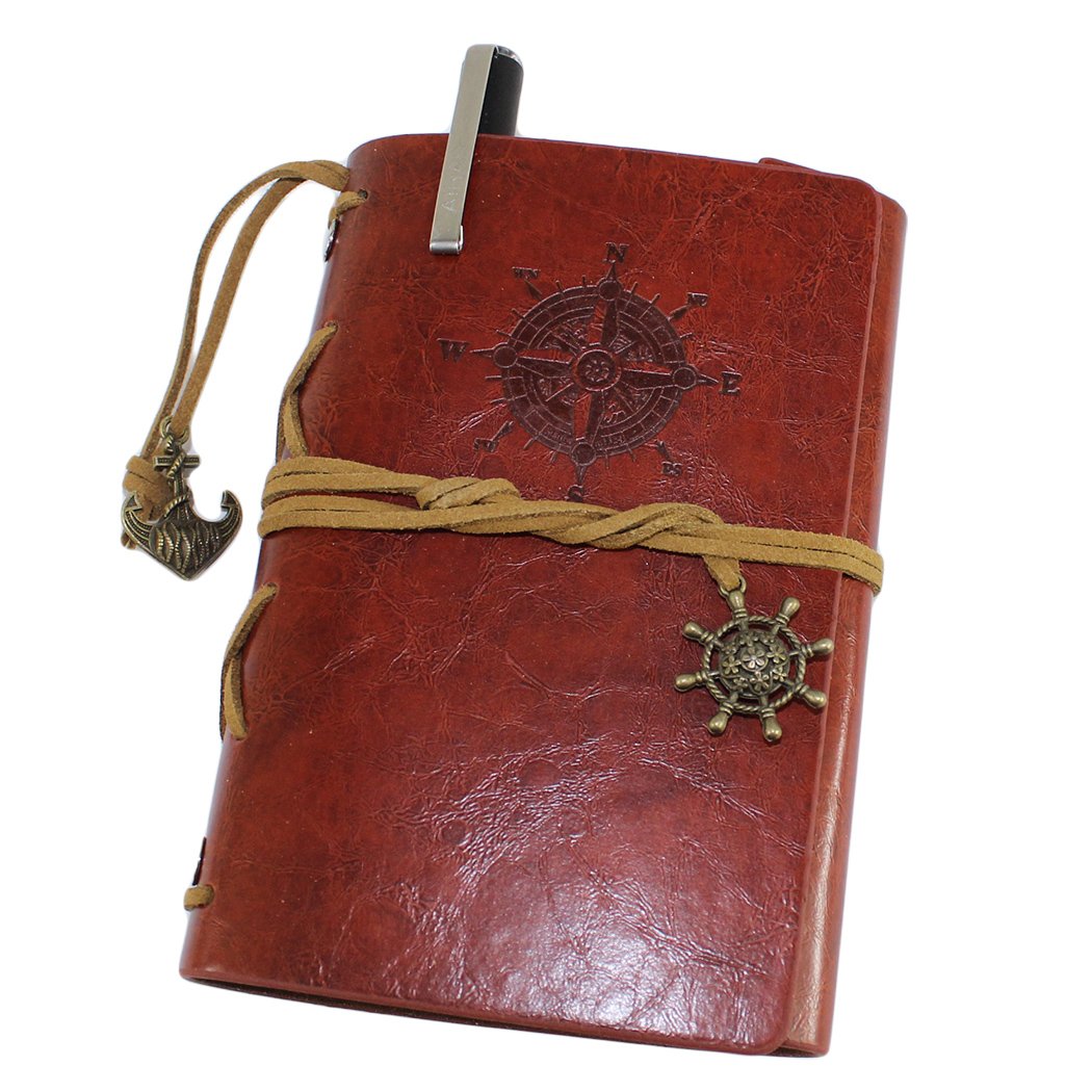 Vintage Leather Refillable Notebook with Loose Leaf Pages - Classic Writing Journal & Gel Pen Included (Red-Brown) | Perfect for Journaling, Note Taking, and Gift Giving